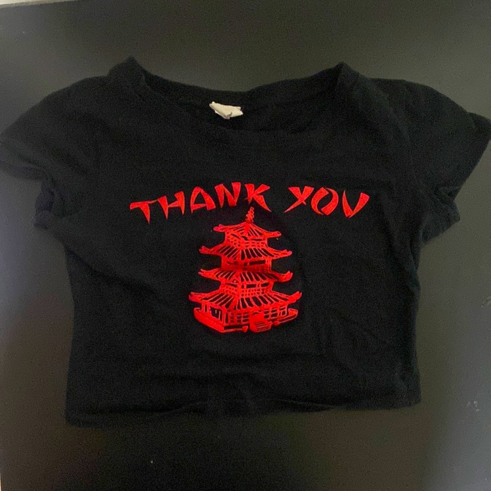 S thank you crop top. Black and red.